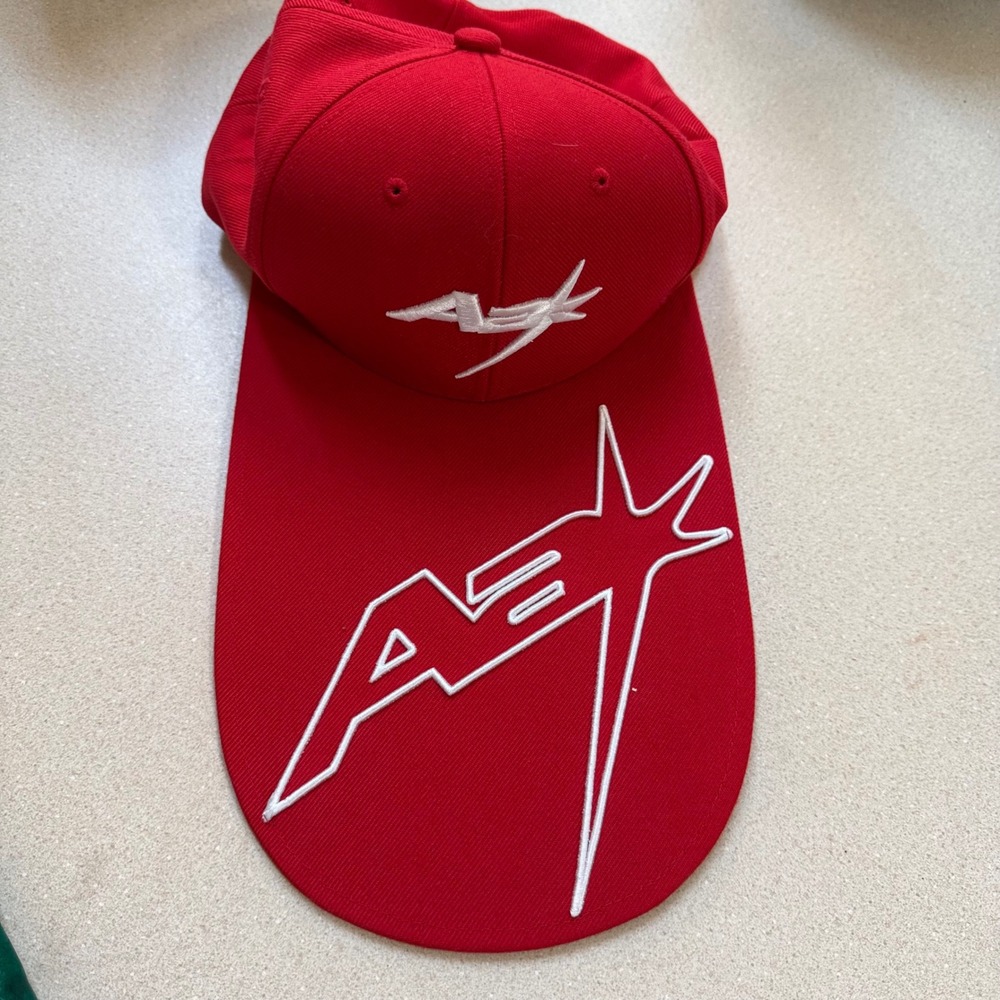 AASTU Red Long Brim Snapback Hat White Embroidered Logo Streetwear Cap Mens
